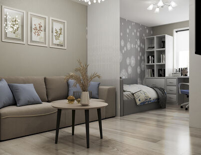 Фото № 4: Дизайн-проект двухкомнатной квартиры 46.67  м² Современный стиль для ЖК Московский