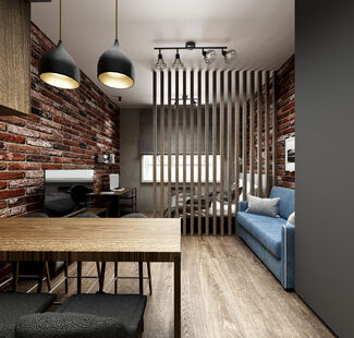 Фото № 1: Дизайн-проект квартиры-студии 30.53  м² Стиль Лофт для ЖК Хэдлайнер