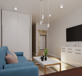 Фото № 5: Дизайн-проект однокомнатной квартиры 50.0  м² Стиль Контемпорари для ЖК Татьянин Парк