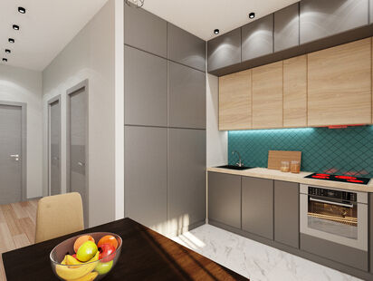 Фото № 2: Дизайн-проект однокомнатной квартиры 43.4  м² Стиль Модернизм для ЖК Михайлова 31