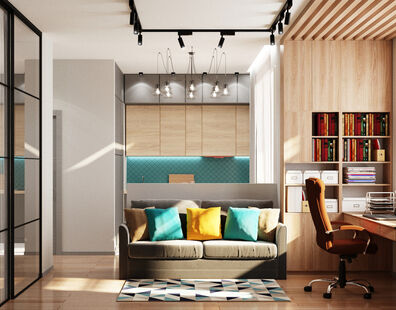 Фото № 3: Дизайн-проект однокомнатной квартиры 43.4  м² Стиль Модернизм для ЖК Михайлова 31