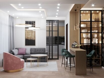 Фото № 1: Дизайн-проект двухкомнатной квартиры 56.71  м² стиль Модернизм для ЖК Московский