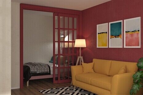 Фото № 6: Дизайн-проект однокомнатной квартиры 38.67  м² Стиль Фьюжн для ЖК Московский