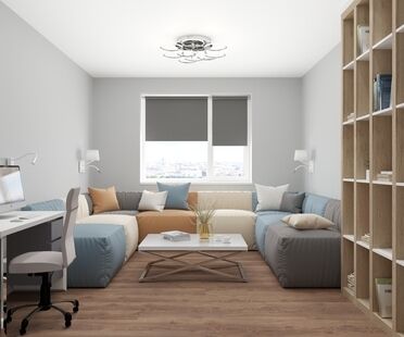 Фото № 1: Дизайн-проект двухкомнатной квартиры 55.27  м² стиль Модернизм для ЖК Новое Марфино