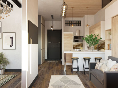 Фото № 1: Дизайн-проект квартиры-студии 28.6  м² Стиль Лофт для ЖК Веллтон Парк