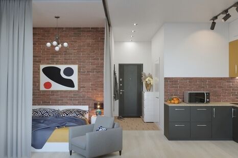 Фото № 2: Дизайн-проект квартиры-студии 35.76  м² Стиль Лофт для ЖК Невский