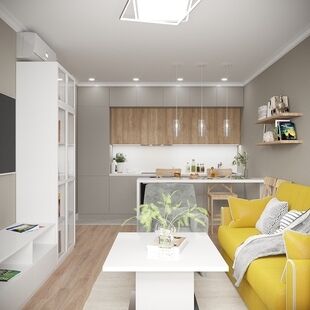 Фото № 2: Дизайн-проект трехкомнатной квартиры 51.64  м² Современный стиль для ЖК Мещерский Лес