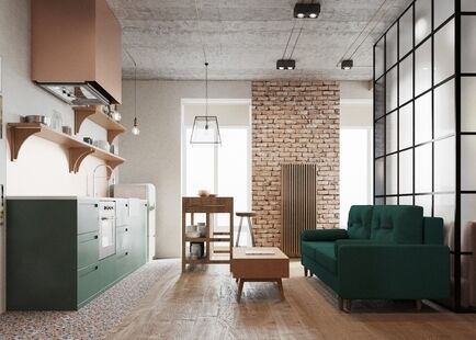 Фото № 1: Дизайн-проект однокомнатной квартиры 37.5  м² Стиль Лофт для ЖК в г. Апрелевка