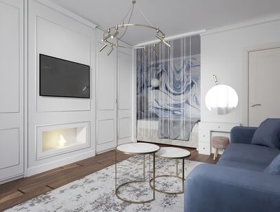 Фото № 1: Дизайн-проект однокомнатной квартиры 41.17  м² стиль Модернизм для ЖК Московский