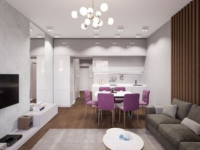 Фото № 1: Дизайн-проект четырехкомнатной квартиры 87.81  м² стиль Модернизм для ЖК Фестиваль Парк