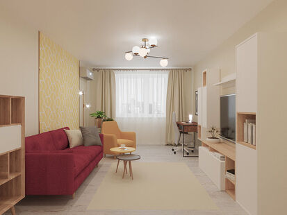 Фото № 3: Дизайн-проект трехкомнатной квартиры 83.99  м² Стиль Фьюжн для ЖК Московский