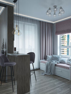 Фото № 1: Дизайн-проект однокомнатной квартиры 41.58  м² стиль Модернизм для ЖК Испанские Кварталы