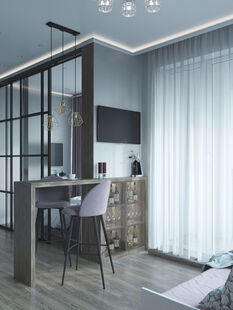 Фото № 4: Дизайн-проект однокомнатной квартиры 41.58  м² стиль Модернизм для ЖК Испанские Кварталы