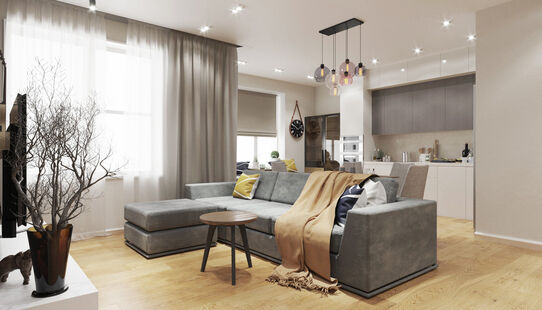 Фото № 1: Дизайн-проект двухкомнатной квартиры 75.6  м² Современный стиль для ЖК Первый Московский