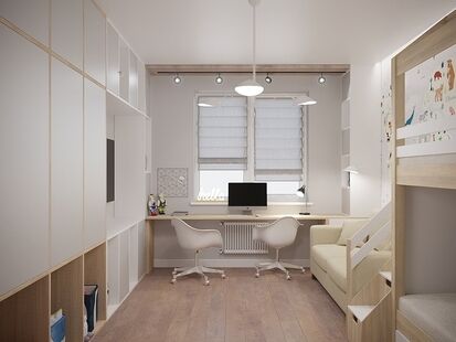 Фото № 2: Дизайн-проект четырехкомнатной квартиры 86.4  м² стиль Модернизм для ЖК Лучи