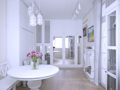 Фото № 1: Дизайн-проект однокомнатной квартиры 42.52  м² Стиль Современная классика для ЖК А101