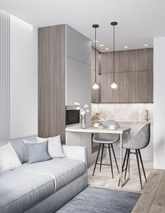 Фото № 1: Дизайн-проект квартиры-студии 26.47  м² Современный стиль для ЖК Самолет