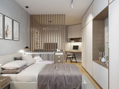 Фото № 1: Дизайн-проект однокомнатной квартиры 42.5  м² стиль Модернизм для ЖК Галактика