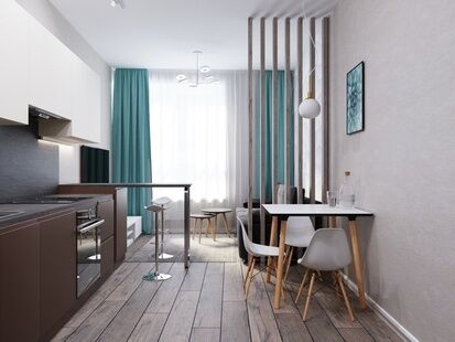 Фото № 1: Дизайн-проект двухкомнатной квартиры 45.7  м² стиль Модернизм для ЖК Парад Планет