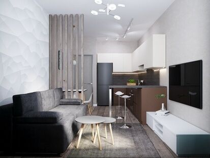 Фото № 2: Дизайн-проект двухкомнатной квартиры 45.7  м² стиль Модернизм для ЖК Парад Планет