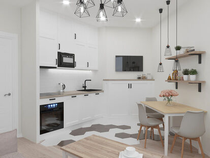 Фото № 6: Дизайн-проект двухкомнатной квартиры 47.65  м² Скандинавский стиль для клубного дома в люберцах