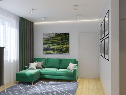 Фото № 2: Дизайн-проект трехкомнатной квартиры 56.07  м² Современный стиль для ЖК Лучи