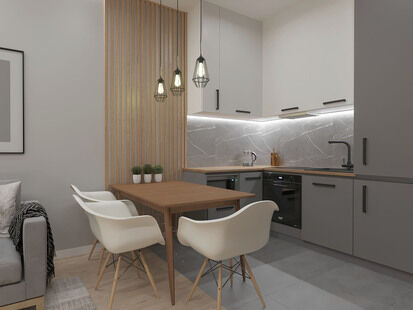 Фото № 3: Дизайн-проект двухкомнатной квартиры 36.28  м² стиль Модернизм для ЖК Скандинавия