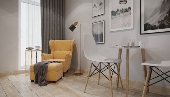 Фото № 1: Дизайн-проект квартиры-студии 34.55  м² Современный стиль для ЖК Образ Жизни