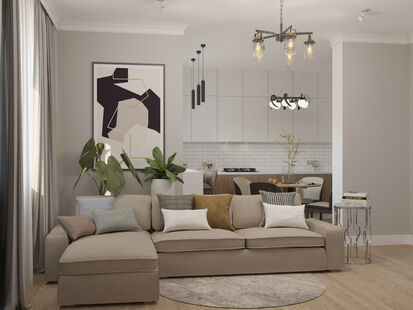 Фото № 2: Дизайн-проект трехкомнатной квартиры 78.19  м² Современный стиль для ЖК Московский