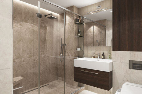 Фото № 1: Дизайн-проект ванной 5.6  м² стиль Модернизм для ЖК Московский