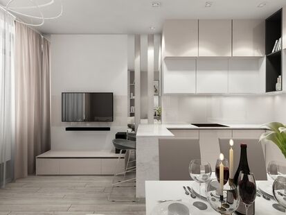 Фото № 2: Дизайн-проект трехкомнатной квартиры 64.84  м² стиль Модернизм для ЖК Савеловский Сити