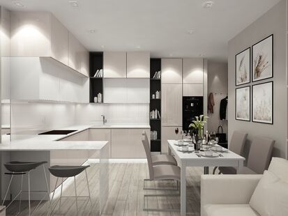 Фото № 6: Дизайн-проект трехкомнатной квартиры 64.84  м² стиль Модернизм для ЖК Савеловский Сити