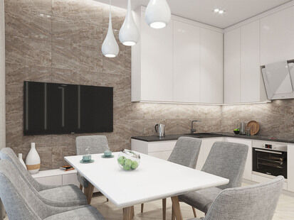 Фото № 4: Дизайн-проект трехкомнатной квартиры 92.26  м² стиль Модернизм для ЖК Сердце столицы