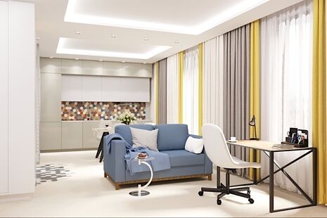 Фото № 1: Дизайн-проект квартиры-студии 47.38  м² Стиль Фьюжн для ЖК Селигер Сити