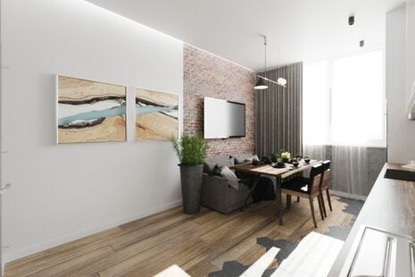 Фото № 5: Дизайн-проект трехкомнатной квартиры 66.1  м² Стиль Лофт для ЖК А101