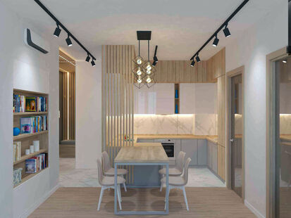 Фото № 1: Дизайн-проект четырехкомнатной квартиры 67.4  м² Современный стиль для ЖК Сердце столицы