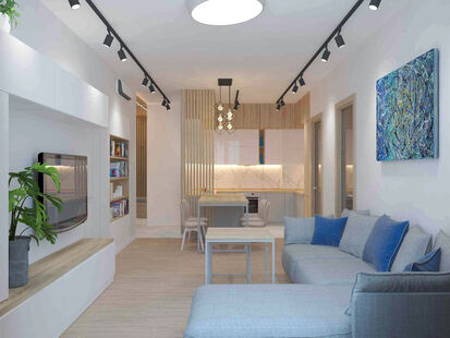 Фото № 5: Дизайн-проект четырехкомнатной квартиры 67.4  м² Современный стиль для ЖК Сердце столицы