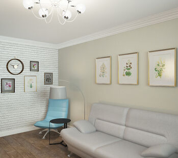 Фото № 1: Дизайн-проект зала 20.45  м² Современный стиль для ЖК Московский