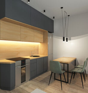 Фото № 1: Дизайн-проект квартиры-студии 30.07  м² стиль Модернизм для ЖК Мой город