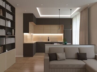 Фото № 5: Дизайн-проект двухкомнатной квартиры 53.6  м² Стиль Минимализм для ЖК Пятницкий квартал