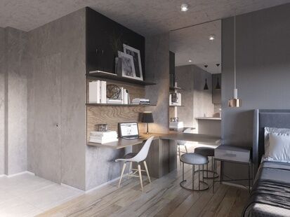 Фото № 1: Дизайн-проект квартиры-студии 30.91  м² Стиль Лофт для ЖК Город