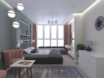 Фото № 3: Дизайн-проект однокомнатной квартиры 45.6  м² Стиль Контемпорари для ЖК Московский