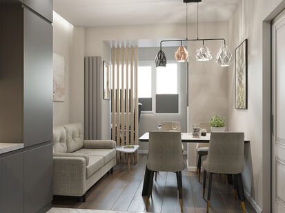 Фото № 1: Дизайн-проект трехкомнатной квартиры 53.98  м² стиль Модернизм для ЖК Театральный Парк