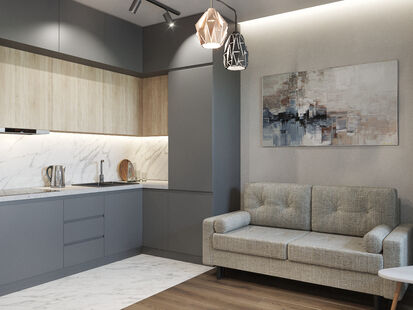 Фото № 3: Дизайн-проект трехкомнатной квартиры 53.98  м² стиль Модернизм для ЖК Театральный Парк