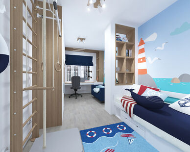 Фото № 6: Дизайн-проект двухкомнатной квартиры 53.2  м² Стиль Модернизм для ЖК Государев Дом