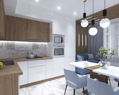 Фото № 2: Дизайн-проект двухкомнатной квартиры 53.2  м² Стиль Модернизм для ЖК Государев Дом