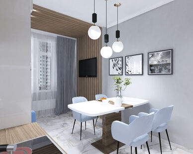 Фото № 5: Дизайн-проект двухкомнатной квартиры 53.2  м² Стиль Модернизм для ЖК Государев Дом