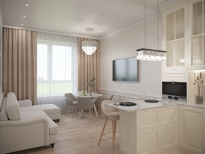 Фото № 4: Дизайн-проект трехкомнатной квартиры 63.59  м² Стиль Современная классика для ЖК Грин Парк