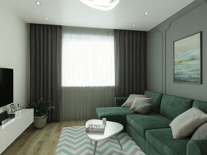 Фото № 6: Дизайн-проект трехкомнатной квартиры 70.59  м² Стиль Современная классика для ЖК Московский