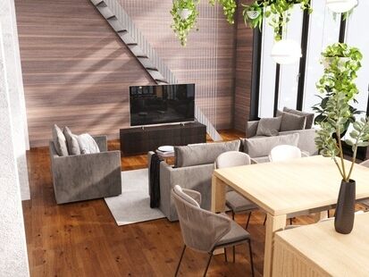 Фото № 2: Дизайн-проект однокомнатной квартиры 66.49  м² стиль Модернизм для этажа частного дома